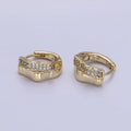 14K Gold plated Double Wavy Band Micro Paved CZ Geometric Huggie Earrings | AB1524 - DLUXCA