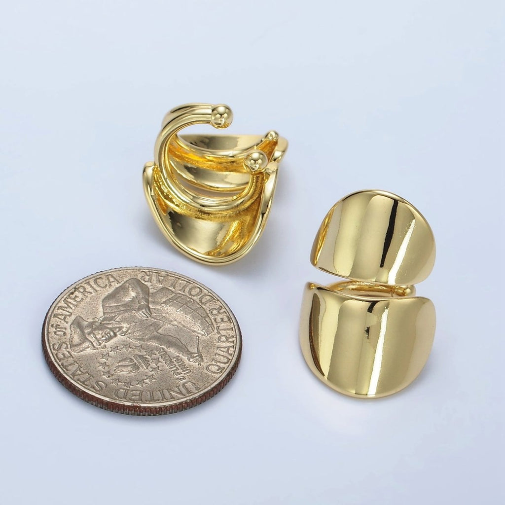 14K Gold plated Double Wide Band 1 Pair Ear Cuff Earrings in Gold & Silver | AI159 AI160 - DLUXCA