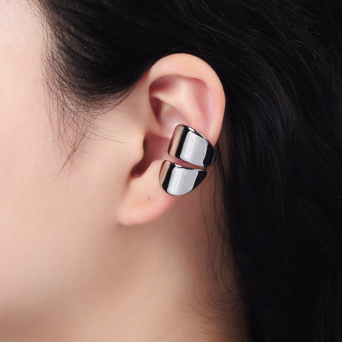 14K Gold plated Double Wide Band 1 Pair Ear Cuff Earrings in Gold & Silver | AI159 AI160 - DLUXCA