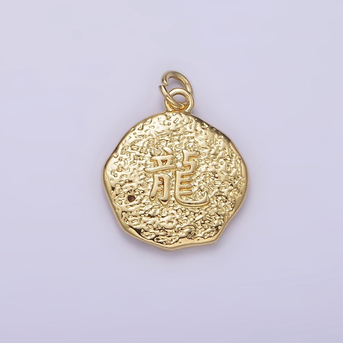 14K Gold plated Dragon "龍" Traditional Chinese Script Double Sided Hammered Charm | AG276 - DLUXCA