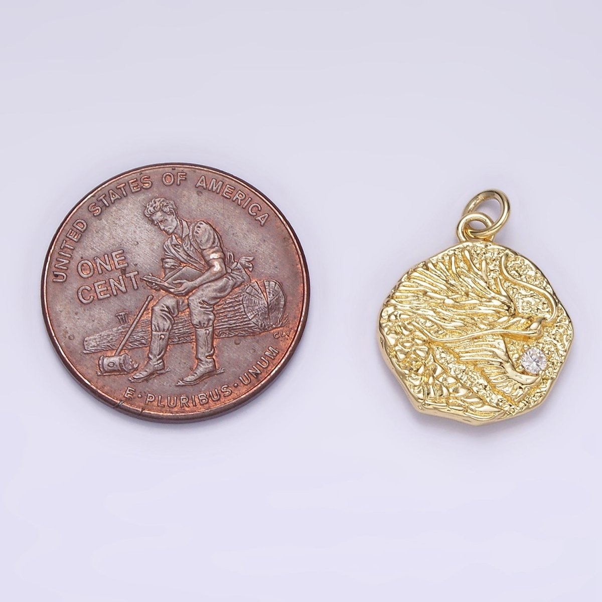 14K Gold plated Dragon "龍" Traditional Chinese Script Double Sided Hammered Charm | AG276 - DLUXCA