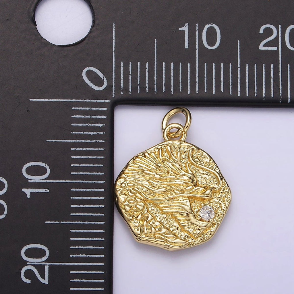 14K Gold plated Dragon "龍" Traditional Chinese Script Double Sided Hammered Charm | AG276 - DLUXCA