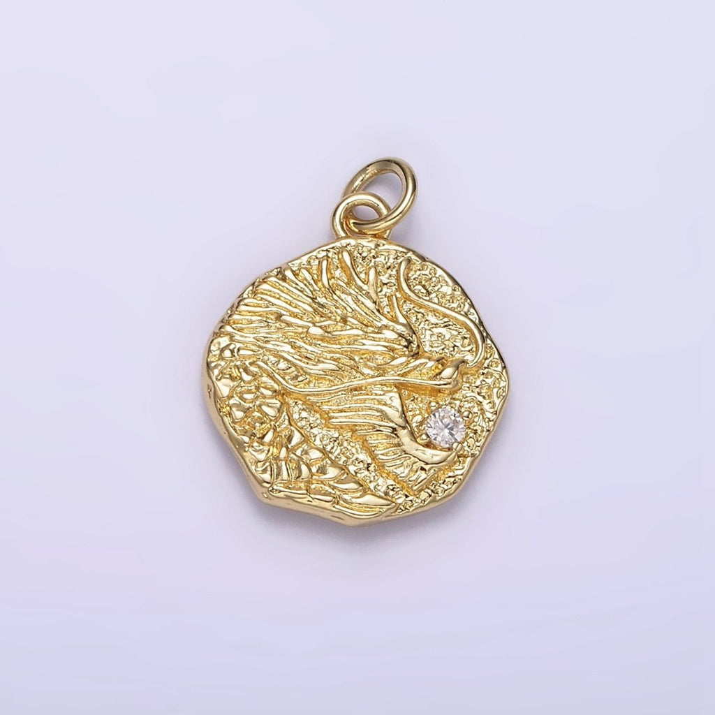 14K Gold plated Dragon "龍" Traditional Chinese Script Double Sided Hammered Charm | AG276 - DLUXCA