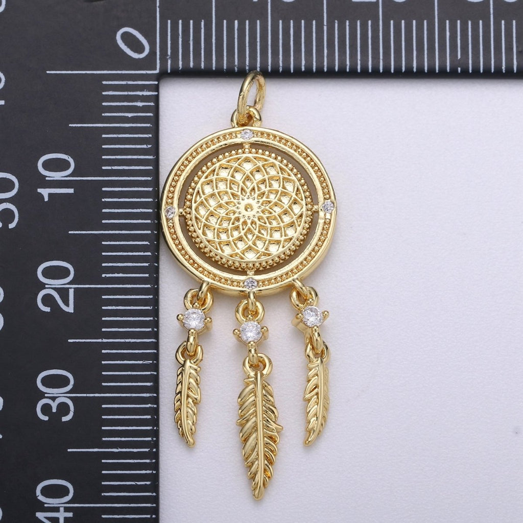 14K Gold plated Dream Catcher Charm Necklace Pendant Boho Charm for Jewelry Making Bohemian Inspired C-431 - DLUXCA