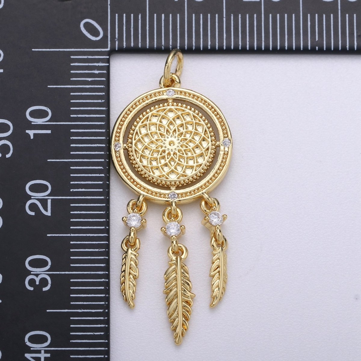14K Gold plated Dream Catcher Charm Necklace Pendant Boho Charm for Jewelry Making Bohemian Inspired C-431 - DLUXCA