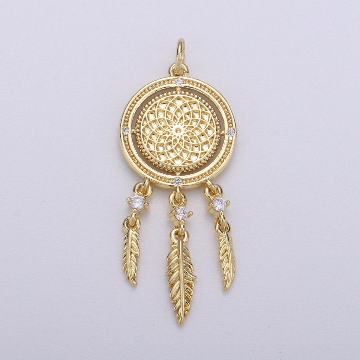 14K Gold plated Dream Catcher Charm Necklace Pendant Boho Charm for Jewelry Making Bohemian Inspired C-431 - DLUXCA
