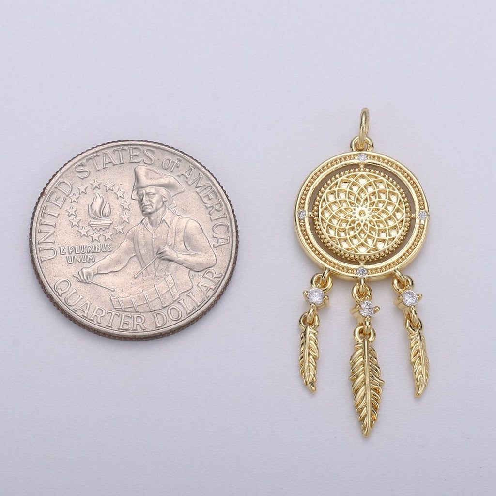 14K Gold plated Dream Catcher Charm Necklace Pendant Boho Charm for Jewelry Making Bohemian Inspired C-431 - DLUXCA