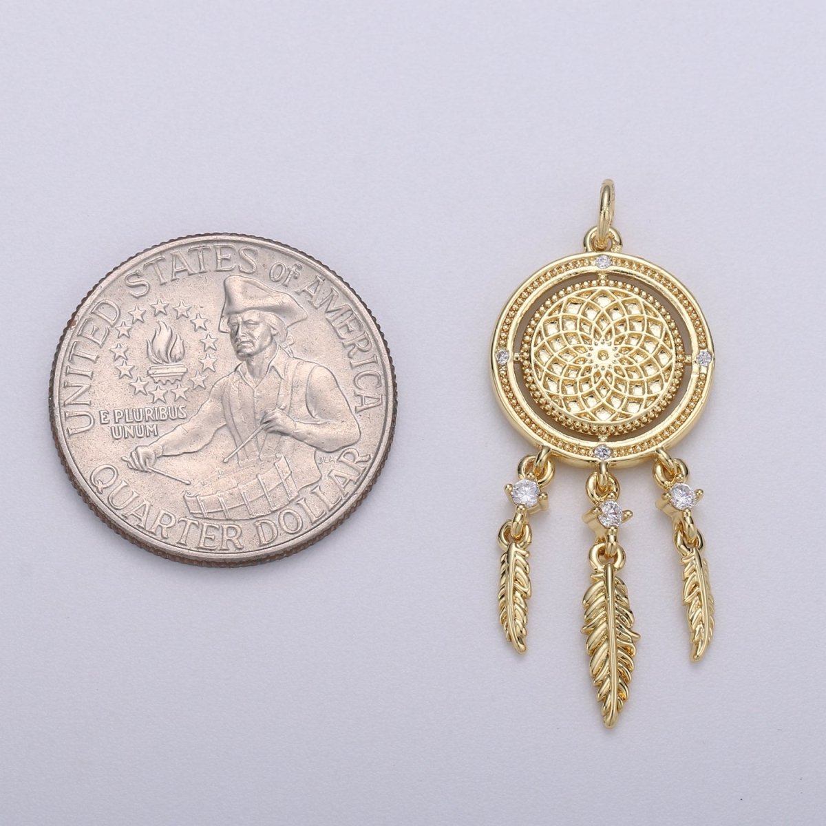 14K Gold plated Dream Catcher Charm Necklace Pendant Boho Charm for Jewelry Making Bohemian Inspired C-431 - DLUXCA