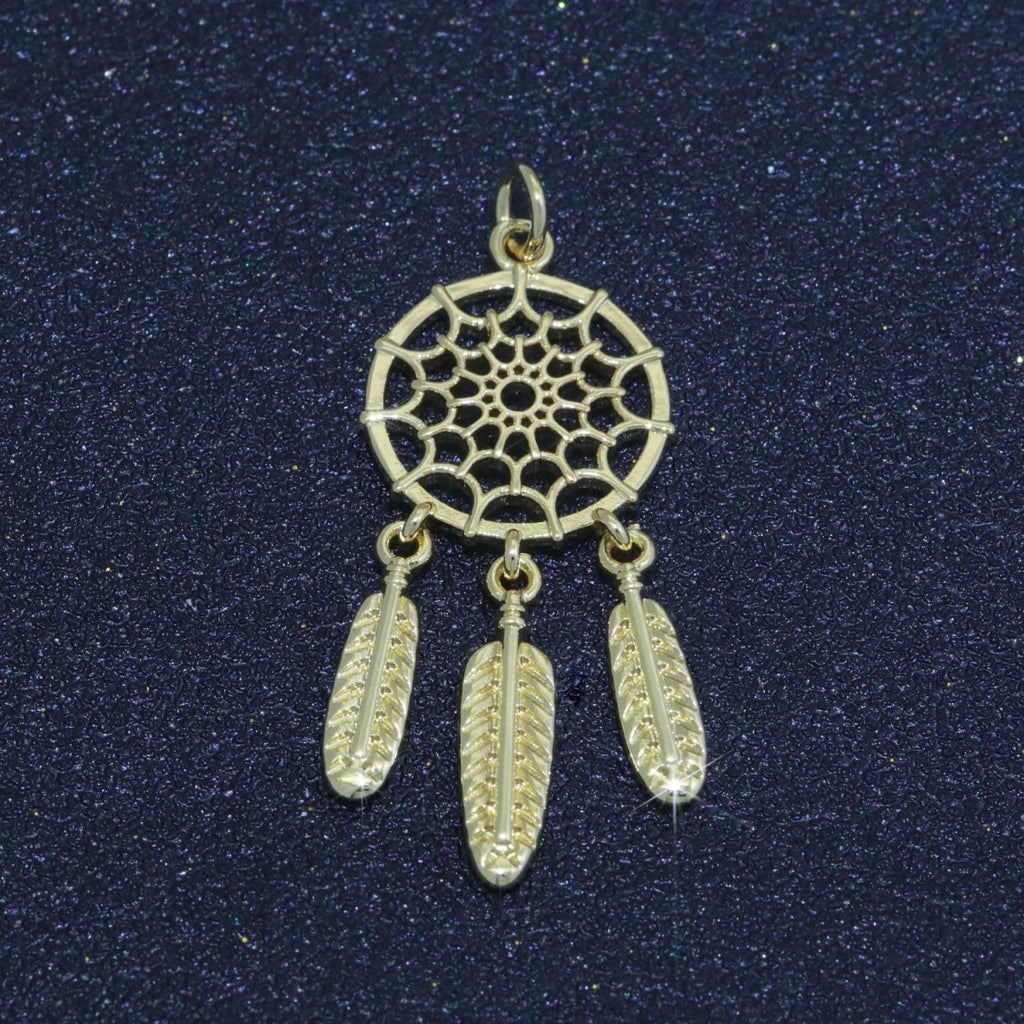 14K Gold plated Dream Catcher Charm Necklace Pendant Boho Charm for Jewelry Making Feather Indian Bohemian Inspired M-691 - DLUXCA