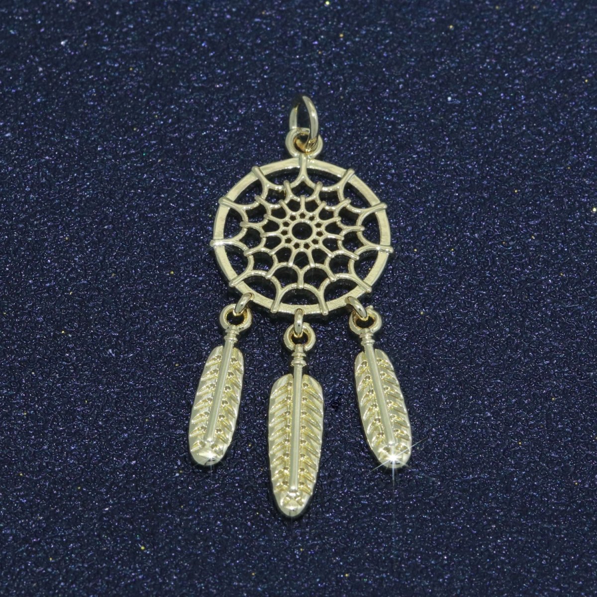 14K Gold plated Dream Catcher Charm Necklace Pendant Boho Charm for Jewelry Making Feather Indian Bohemian Inspired M-691 - DLUXCA