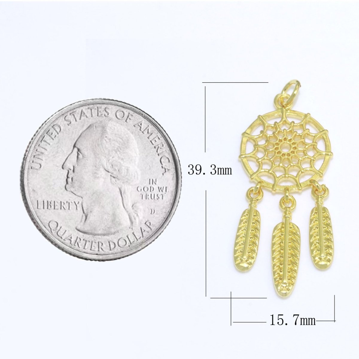 14K Gold plated Dream Catcher Charm Necklace Pendant Boho Charm for Jewelry Making Feather Indian Bohemian Inspired M-691 - DLUXCA