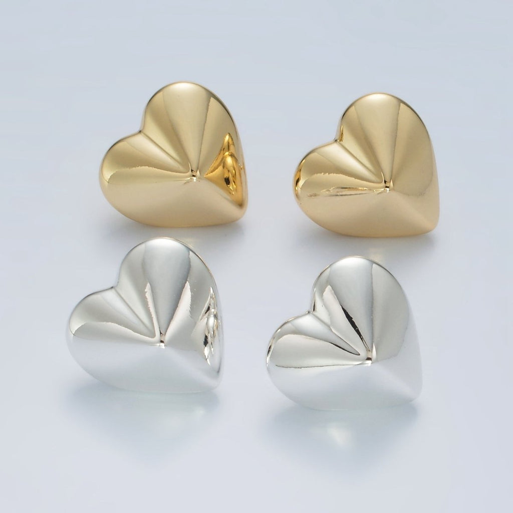 Edged Heart Lightweight Stud Earrings in Gold & Silver | AD709 AD710