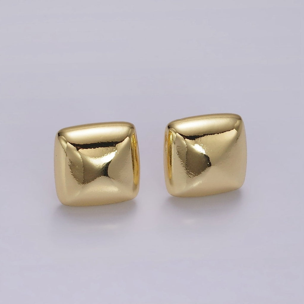 14K Gold plated Edged Square Rhombus Dome Minimalist Stud Earrings | V298 - DLUXCA