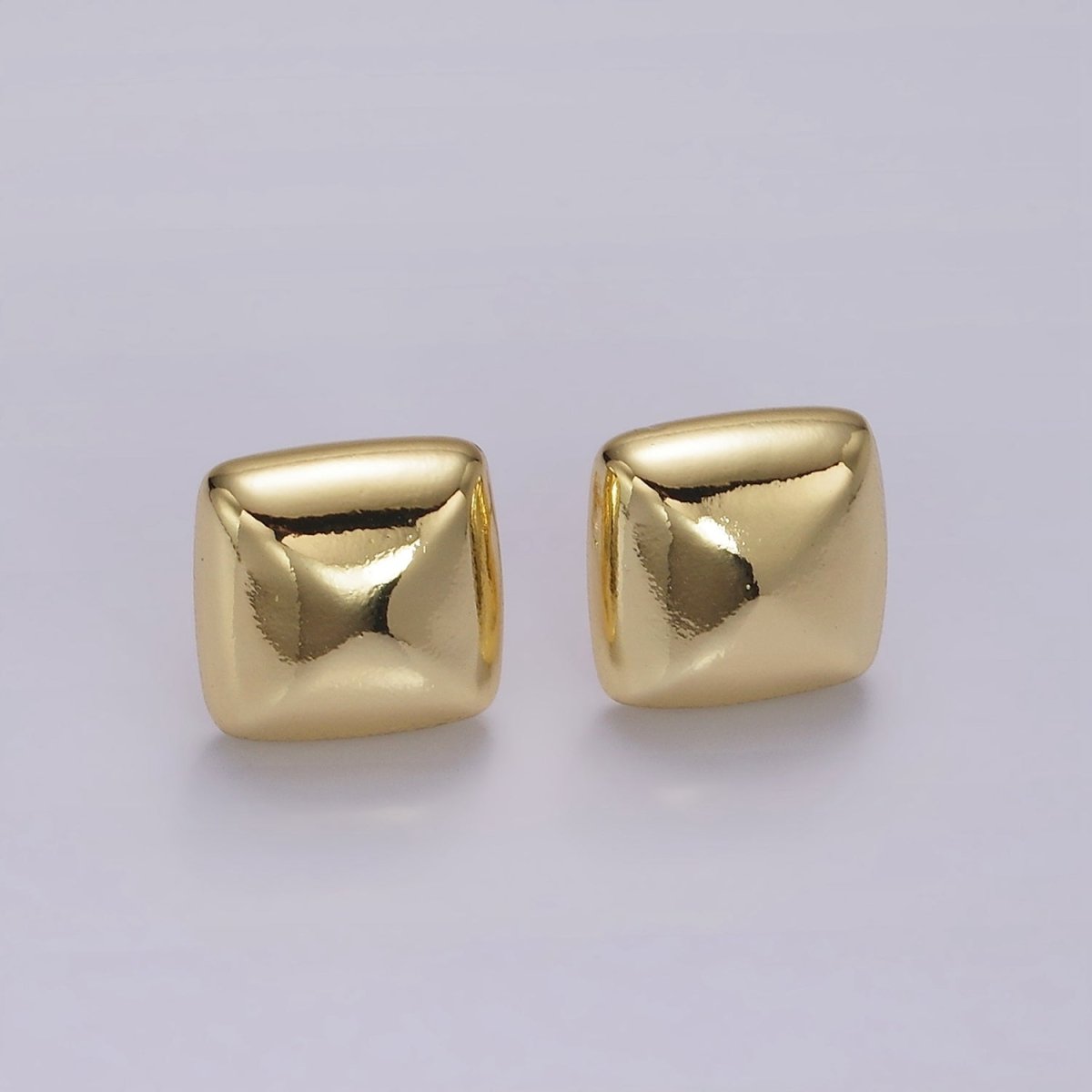 14K Gold plated Edged Square Rhombus Dome Minimalist Stud Earrings | V298 - DLUXCA