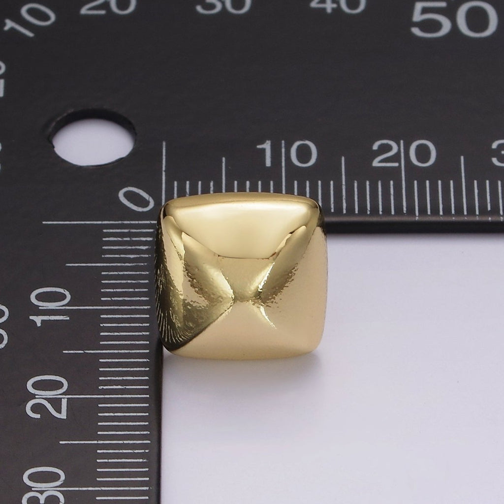 14K Gold plated Edged Square Rhombus Dome Minimalist Stud Earrings | V298 - DLUXCA