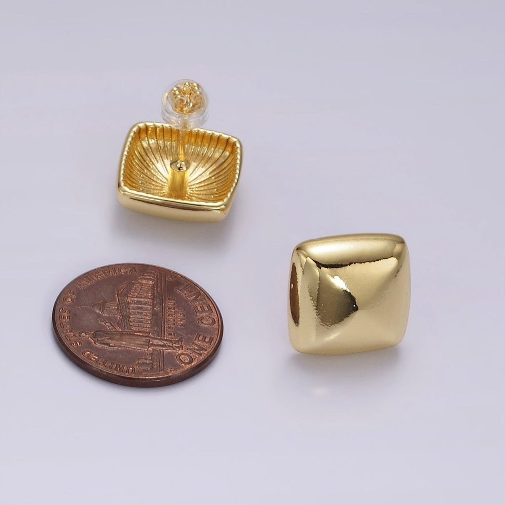 14K Gold plated Edged Square Rhombus Dome Minimalist Stud Earrings | V298 - DLUXCA