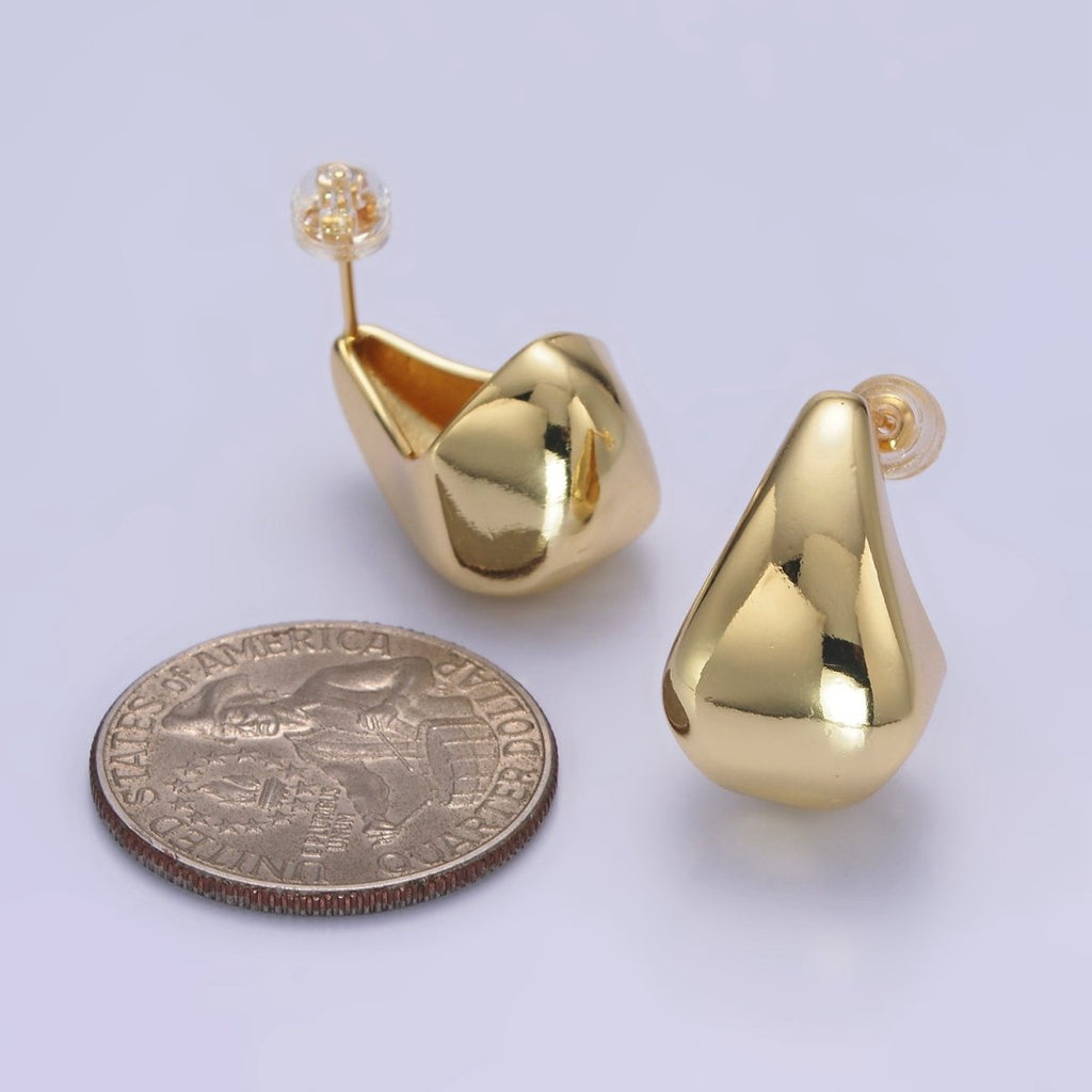 14K Gold plated Edged Teardrop C-Shaped Hoop Earrings in Gold & Silver | AB1144 AB1145