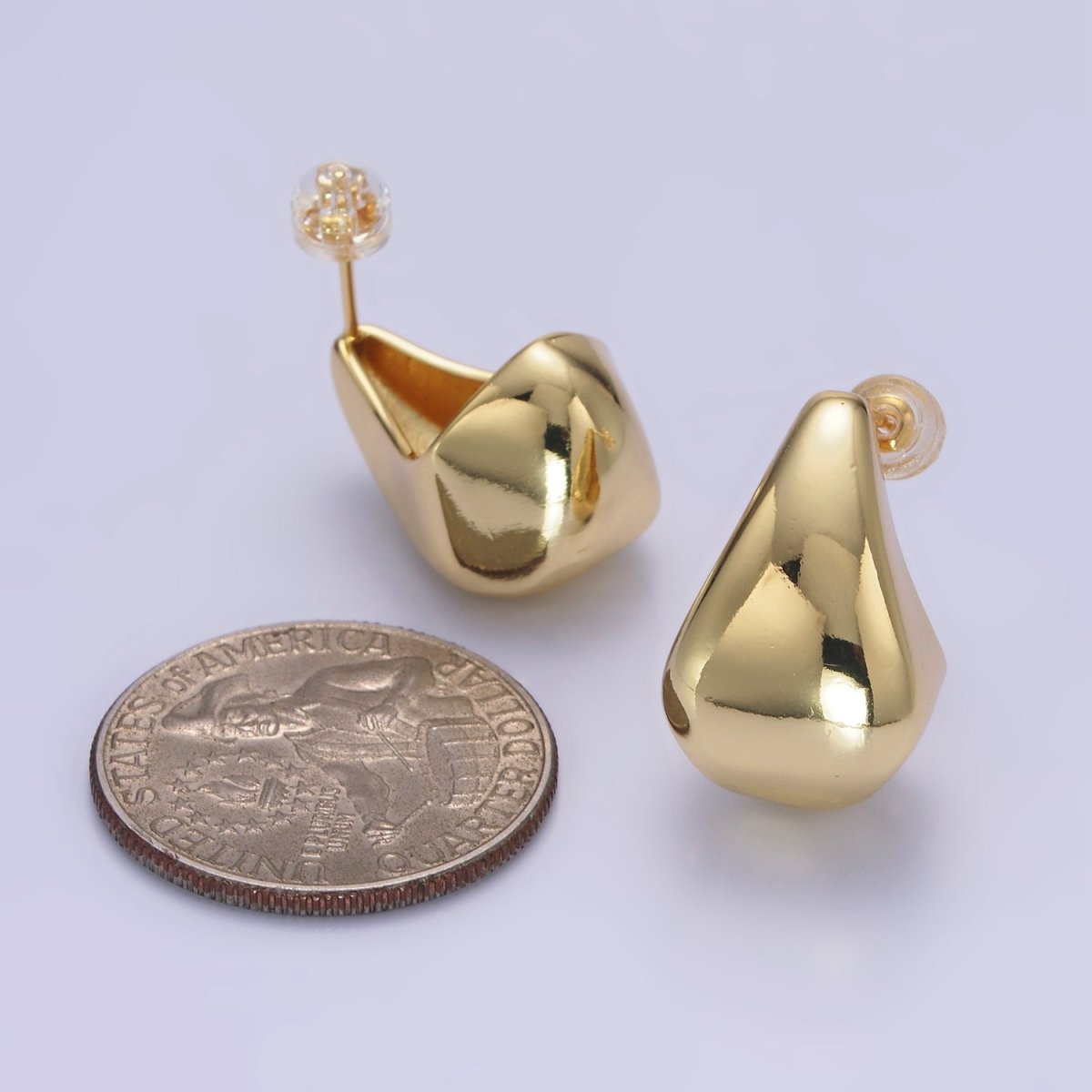 14K Gold plated Edged Teardrop C-Shaped Hoop Earrings in Gold & Silver | AB1144 AB1145