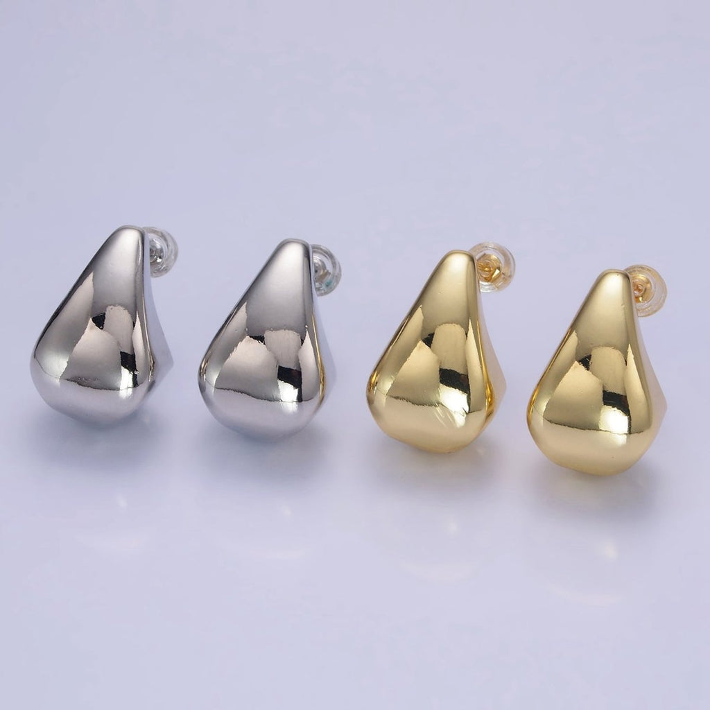 14K Gold plated Edged Teardrop C-Shaped Hoop Earrings in Gold & Silver | AB1144 AB1145