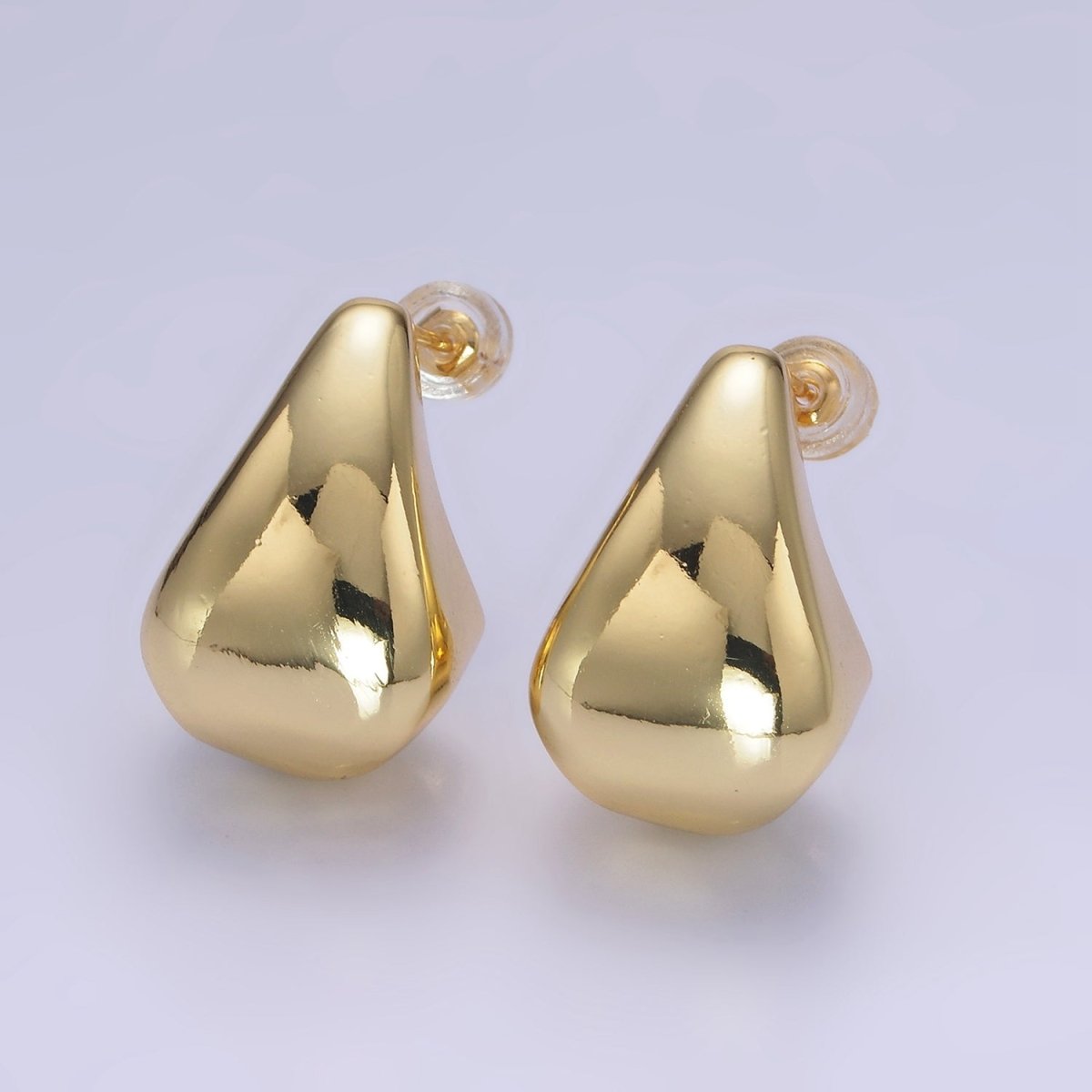 14K Gold plated Edged Teardrop C-Shaped Hoop Earrings in Gold & Silver | AB1144 AB1145