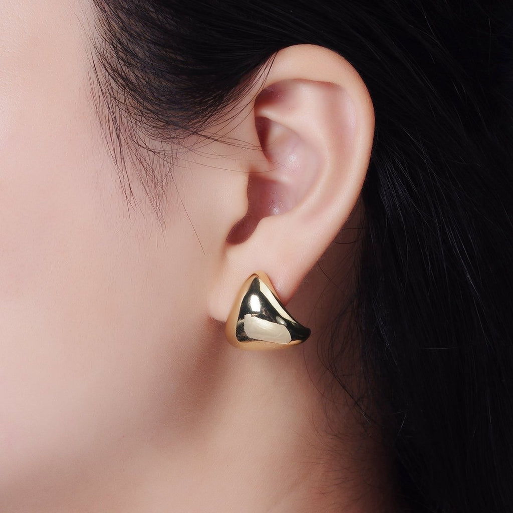 14K Gold plated Edged Triangle Dome Minimalist Stud Earrings | V452 - DLUXCA