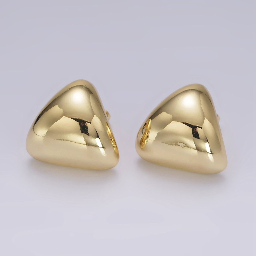 14K Gold plated Edged Triangle Dome Minimalist Stud Earrings | V452 - DLUXCA
