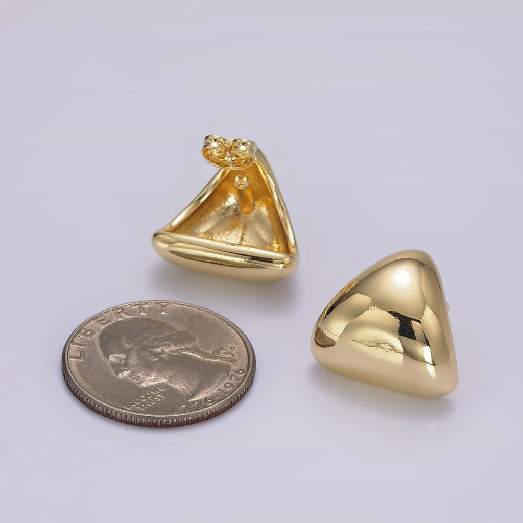 14K Gold plated Edged Triangle Dome Minimalist Stud Earrings | V452 - DLUXCA