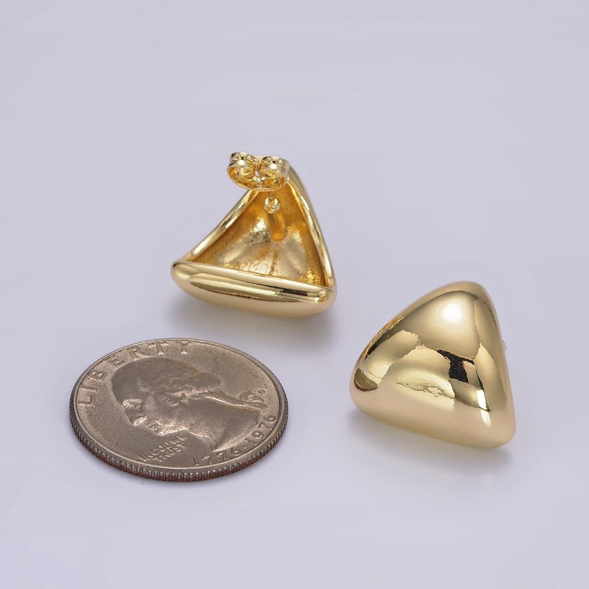 14K Gold plated Edged Triangle Dome Minimalist Stud Earrings | V452 - DLUXCA