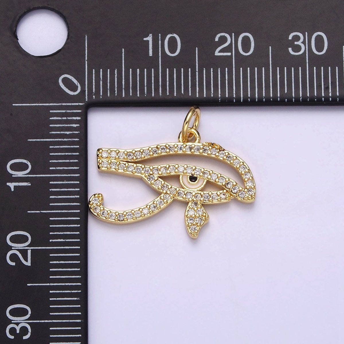 14K Gold plated Egyptian Evil Eye Micro Paved CZ Charm | AC1414 - DLUXCA