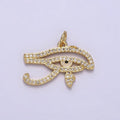 14K Gold plated Egyptian Evil Eye Micro Paved CZ Charm | AC1414 - DLUXCA