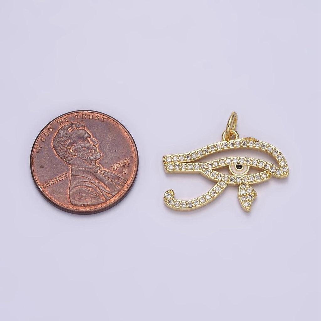 14K Gold plated Egyptian Evil Eye Micro Paved CZ Charm | AC1414 - DLUXCA