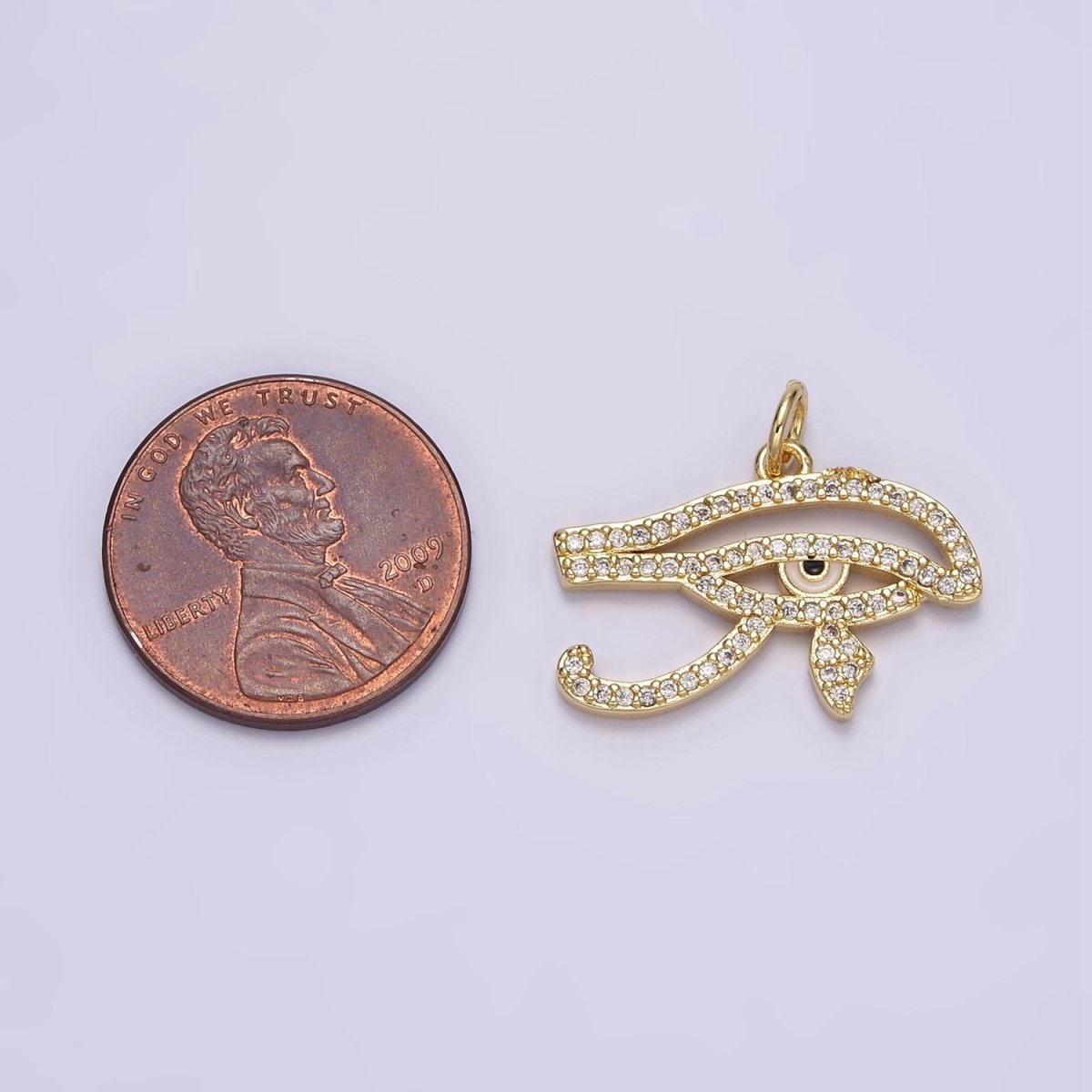 14K Gold plated Egyptian Evil Eye Micro Paved CZ Charm | AC1414 - DLUXCA