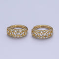 14K Gold plated Elaborate Micro Paved Cubic Zirconia Wide Huggie Hoop Earrings | X-908 - DLUXCA