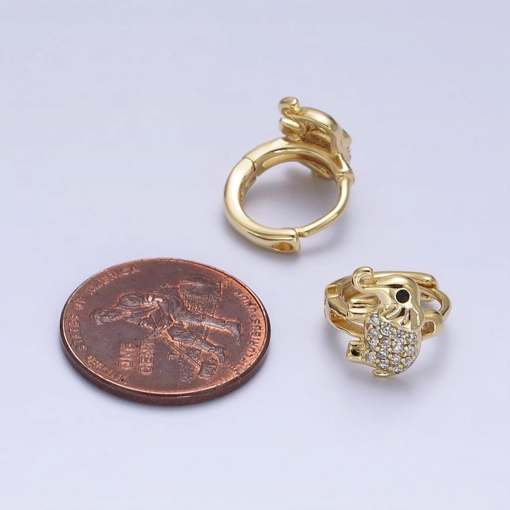 14K Gold plated Elephant Micro Paved CZ Cartilage Huggie Earrings | AD1383 - DLUXCA