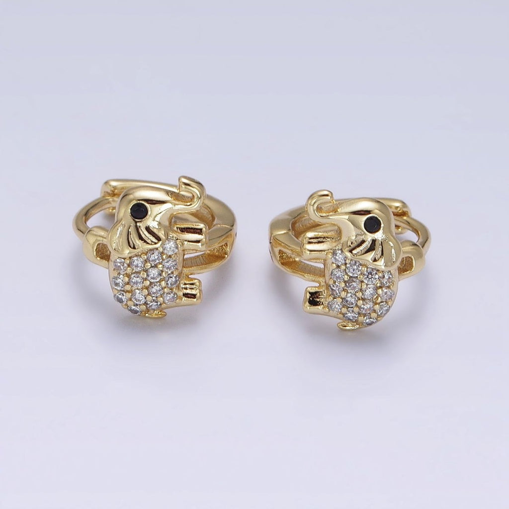 14K Gold plated Elephant Micro Paved CZ Cartilage Huggie Earrings | AD1383 - DLUXCA