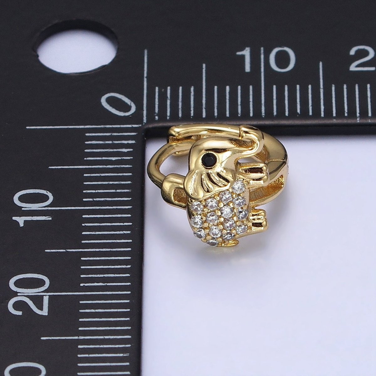14K Gold plated Elephant Micro Paved CZ Cartilage Huggie Earrings | AD1383 - DLUXCA