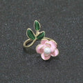 14K Gold plated Enamel Pearl Rose Open Wrap Ring | S095-S098