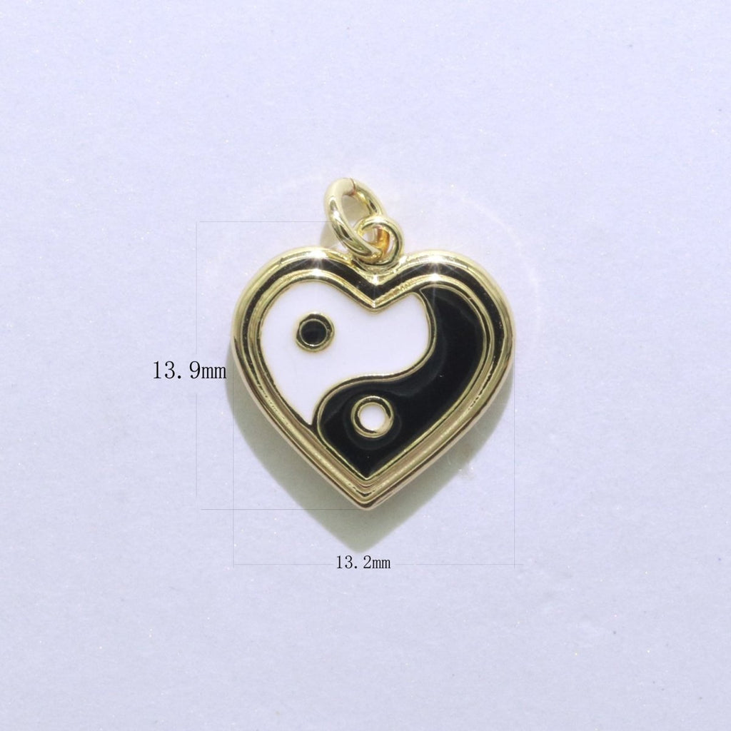 14K Gold plated Enamel Y2K Jewelry Colorful Enamel Yin yang Charm Heart Pendant E-878 E-879 E-880 - DLUXCA