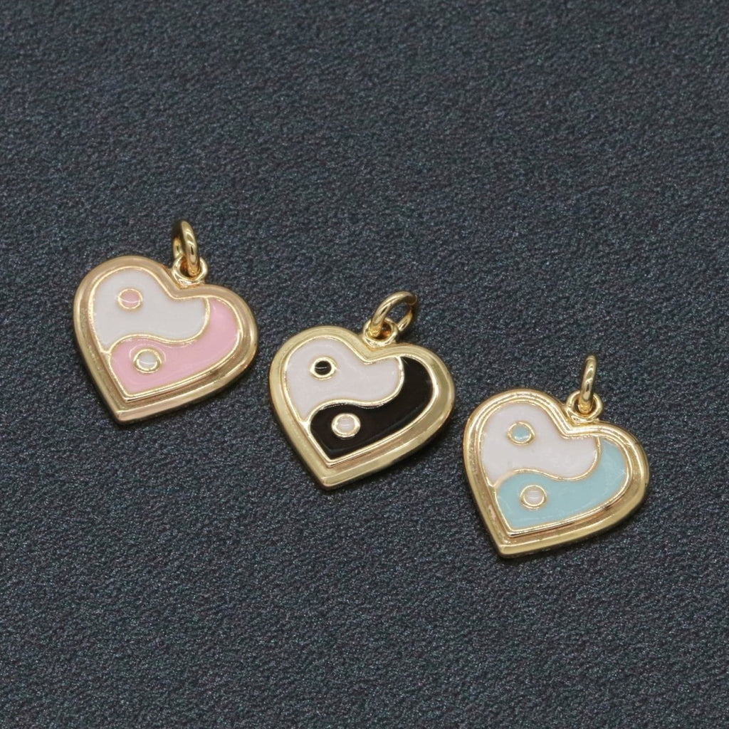 14K Gold plated Enamel Y2K Jewelry Colorful Enamel Yin yang Charm Heart Pendant E-878 E-879 E-880 - DLUXCA