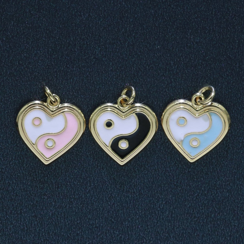 14K Gold plated Enamel Y2K Jewelry Colorful Enamel Yin yang Charm Heart Pendant E-878 E-879 E-880 - DLUXCA