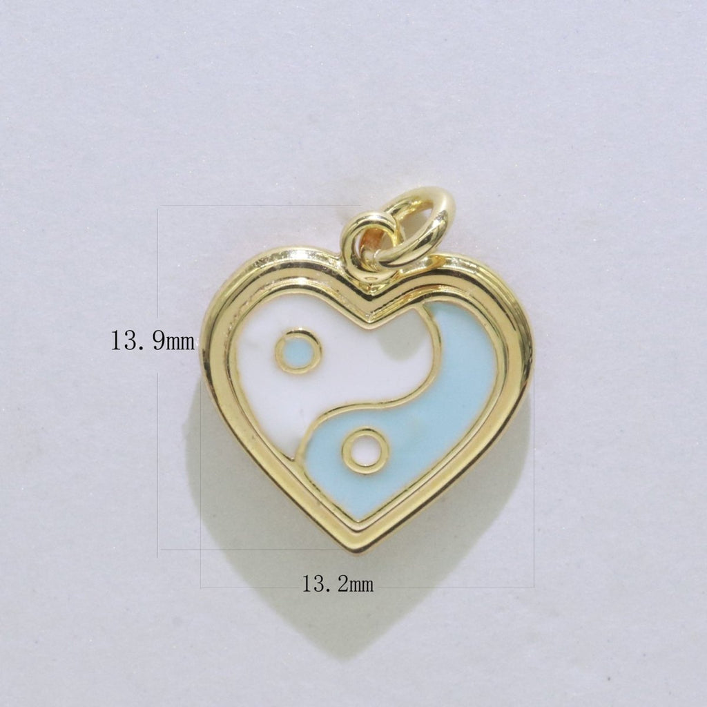 14K Gold plated Enamel Y2K Jewelry Colorful Enamel Yin yang Charm Heart Pendant E-878 E-879 E-880 - DLUXCA