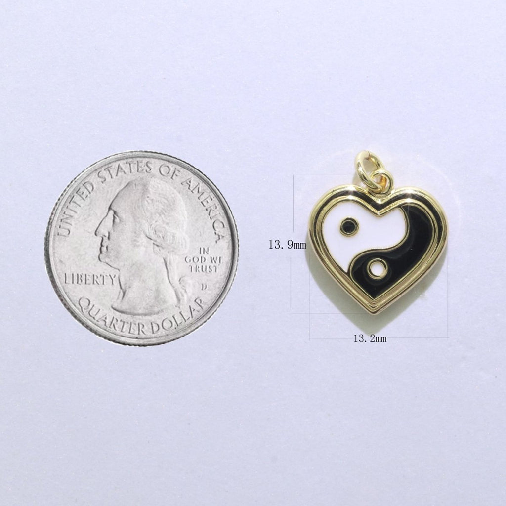 14K Gold plated Enamel Y2K Jewelry Colorful Enamel Yin yang Charm Heart Pendant E-878 E-879 E-880 - DLUXCA