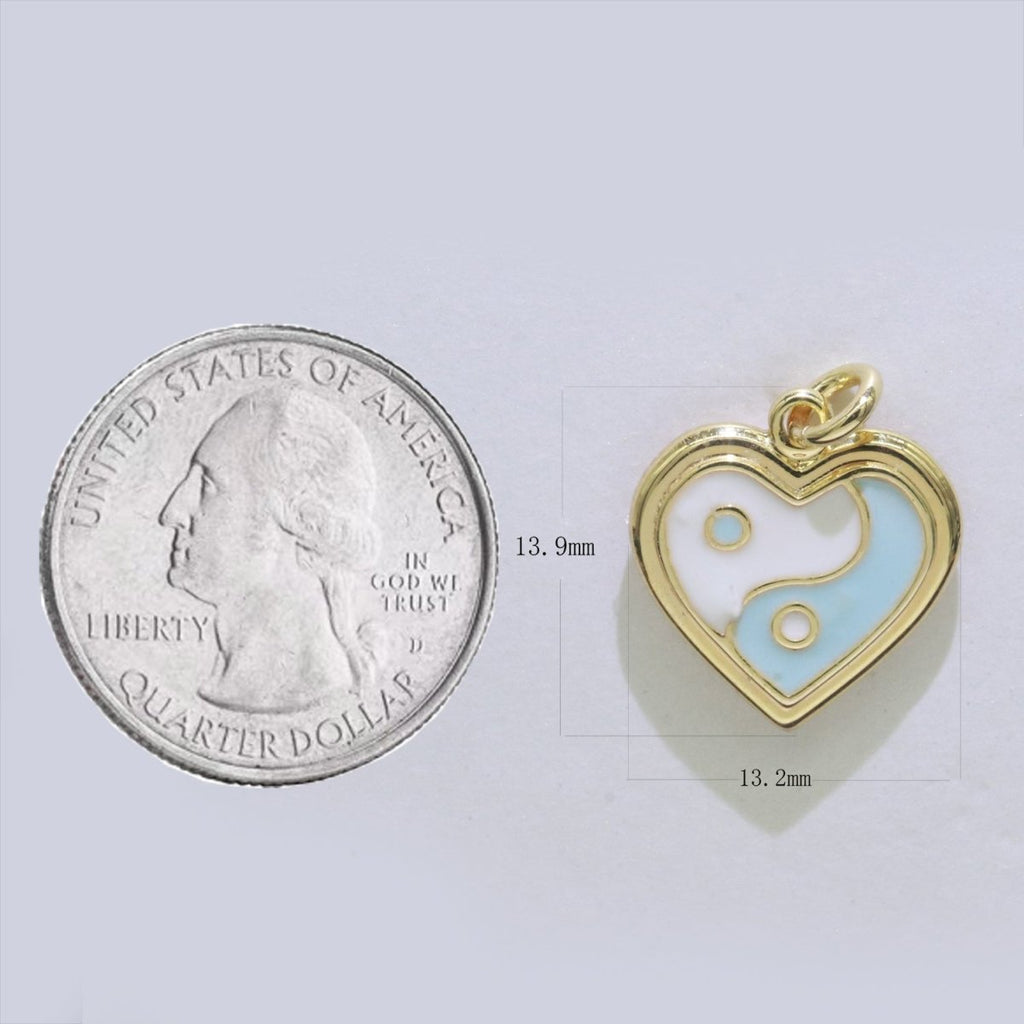 14K Gold plated Enamel Y2K Jewelry Colorful Enamel Yin yang Charm Heart Pendant E-878 E-879 E-880 - DLUXCA