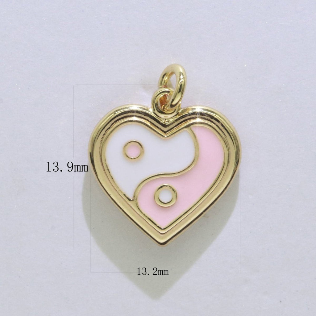 14K Gold plated Enamel Y2K Jewelry Colorful Enamel Yin yang Charm Heart Pendant E-878 E-879 E-880 - DLUXCA