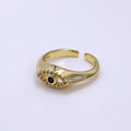 14K Gold plated Evil Eye Blue Micro Paved Open CZ Signet Ring | O001 - DLUXCA