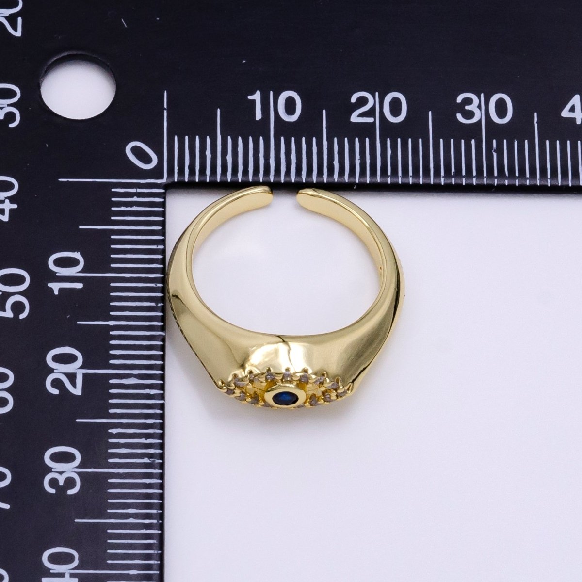14K Gold plated Evil Eye Blue Micro Paved Open CZ Signet Ring | O001 - DLUXCA