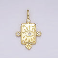 14K Gold plated Evil Eye Celestial Star Moon CZ Dotted Rectangular Pendant | AH112 - DLUXCA