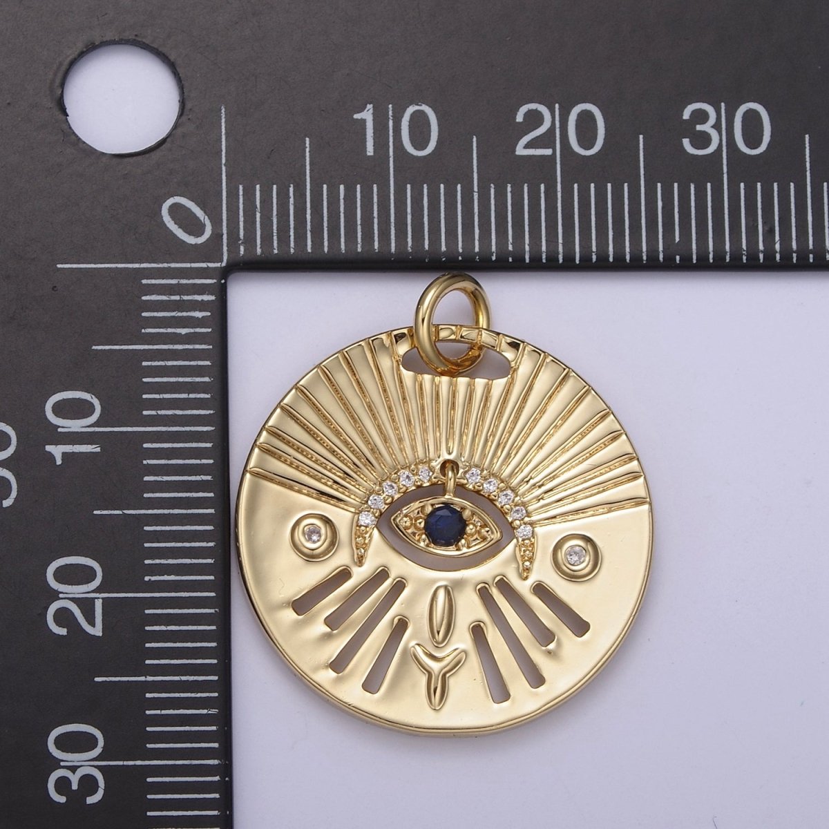 14K Gold plated Evil Eye Charm, Gold Disc Evil Eye Pendant, Cubic Medallion Coin Charm, Amulet Talisman Pendant N-763 N-764