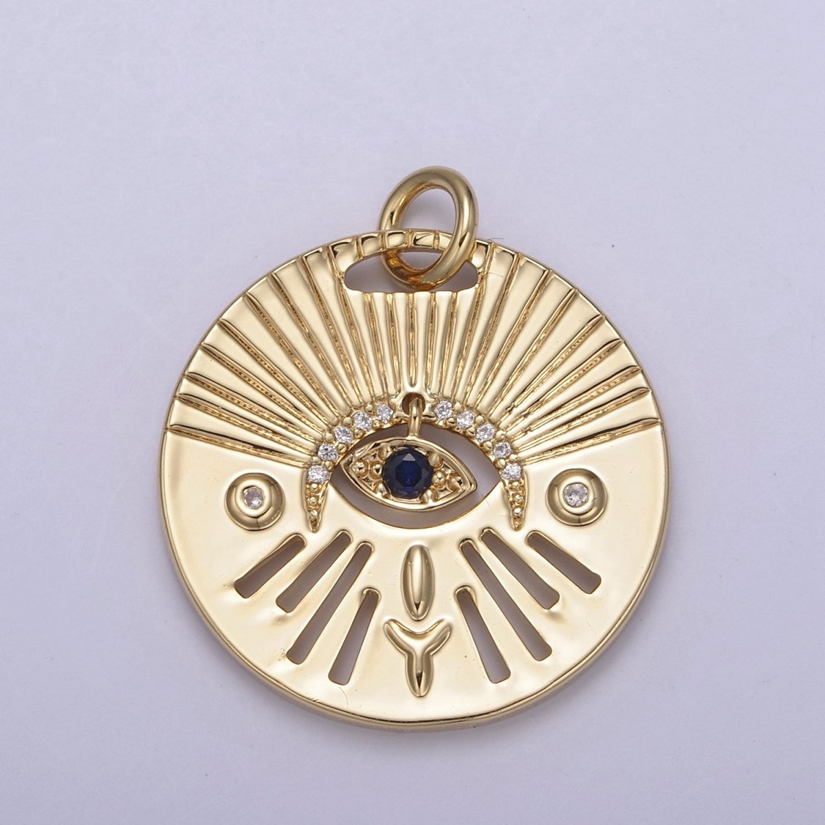 14K Gold plated Evil Eye Charm, Gold Disc Evil Eye Pendant, Cubic Medallion Coin Charm, Amulet Talisman Pendant N-763 N-764