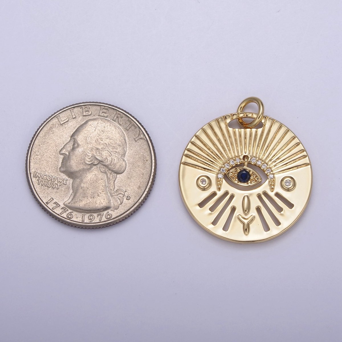 14K Gold plated Evil Eye Charm, Gold Disc Evil Eye Pendant, Cubic Medallion Coin Charm, Amulet Talisman Pendant N-763 N-764